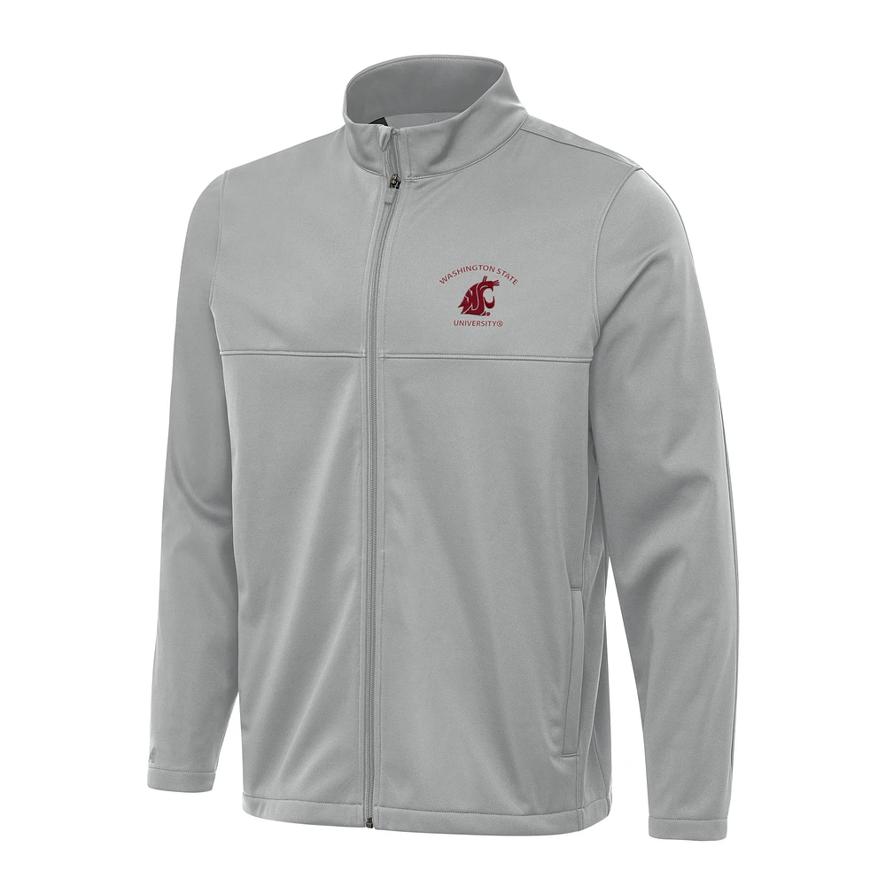 Men's Antigua Gray Washington State Cougars Links 2 Full-Zip Golf Jacket
