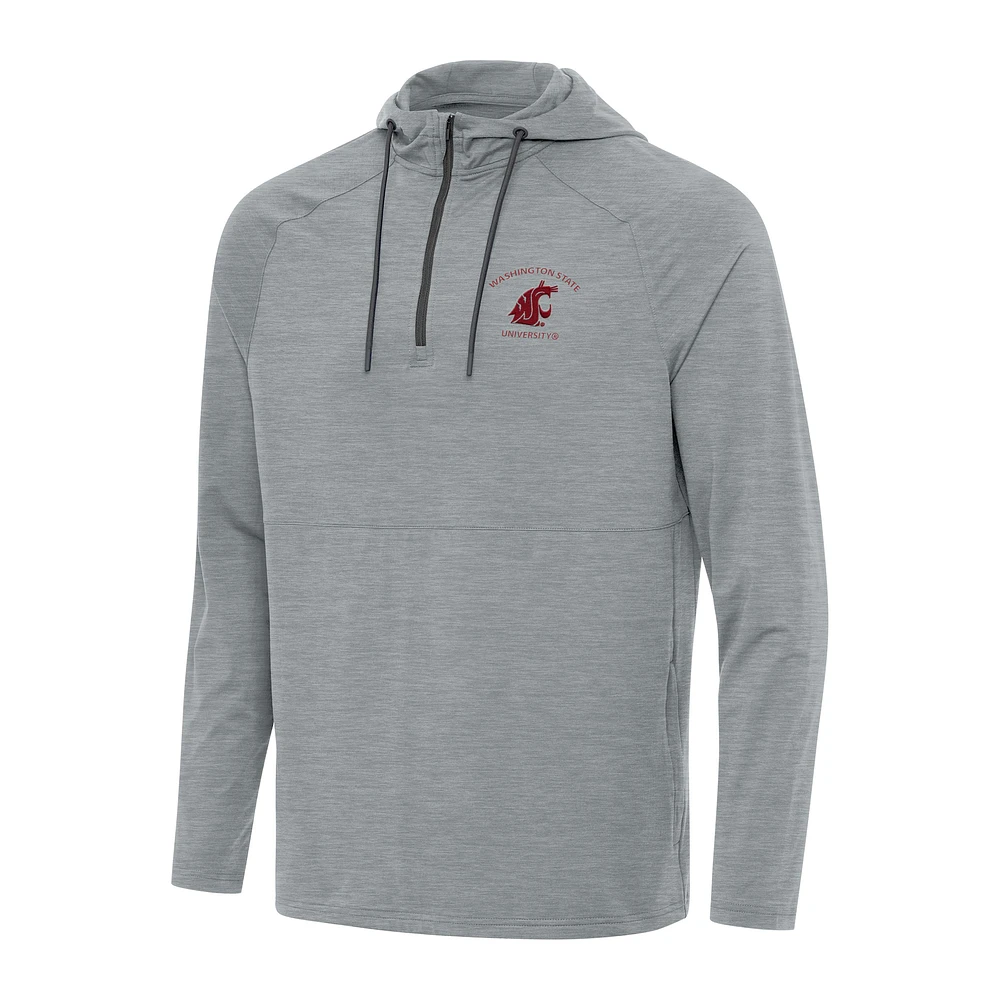 Men's Antigua Heather Gray Washington State Cougars Spikes Raglan Quarter-Zip Hoodie