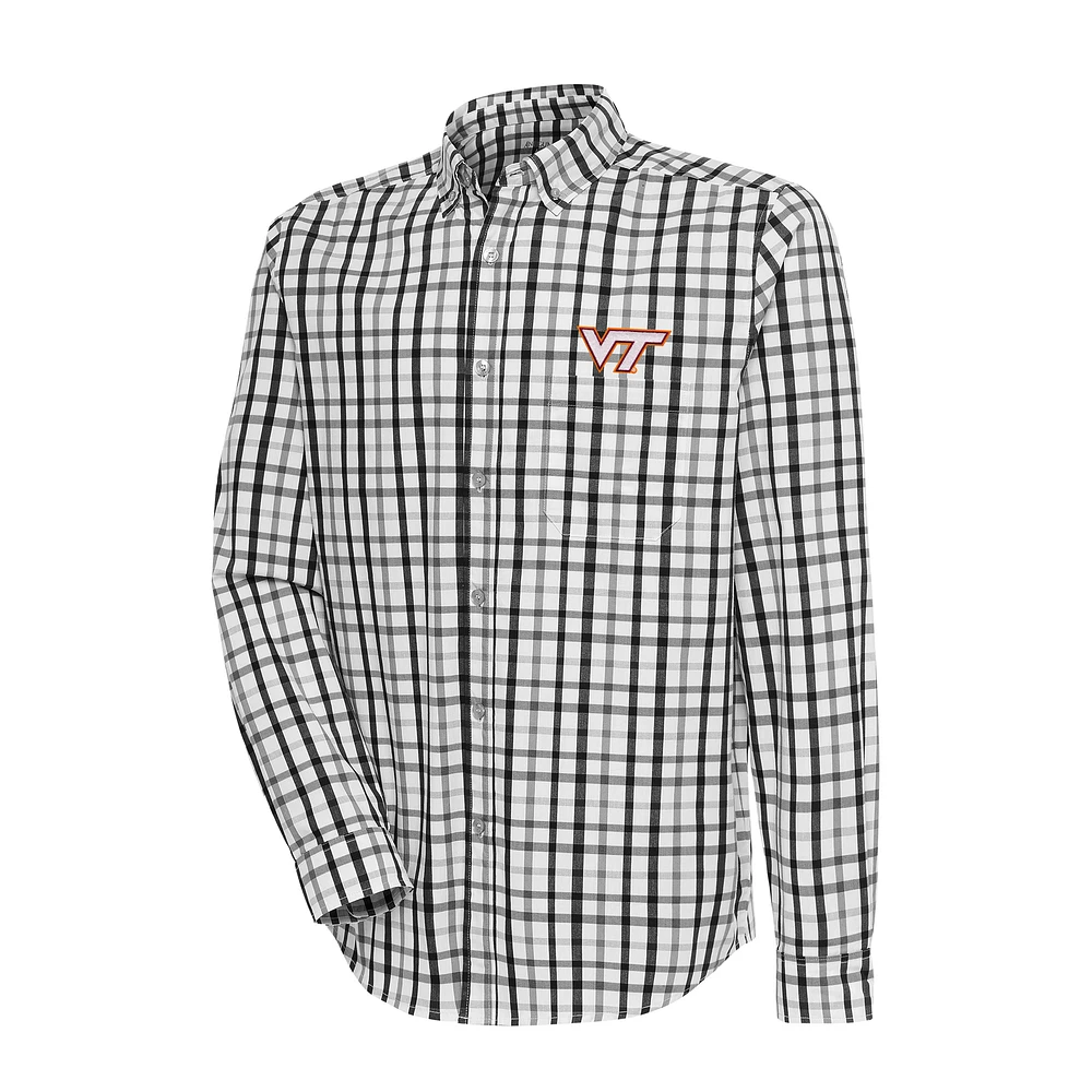 Men's Antigua Black/Gray Virginia Tech Hokies Tending Tri-Blend Button-Down Long Sleeve Shirt