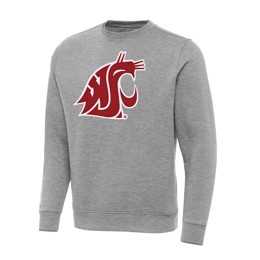 Men's Antigua Heather Gray Washington State Cougars Big & Tall Victory Crew Neck Pullover Sweatshirt