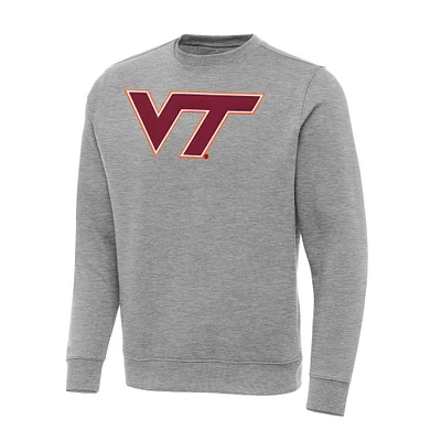 Men's Antigua Heather Gray Virginia Tech Hokies Big & Tall Victory Crew Neck Pullover Sweatshirt