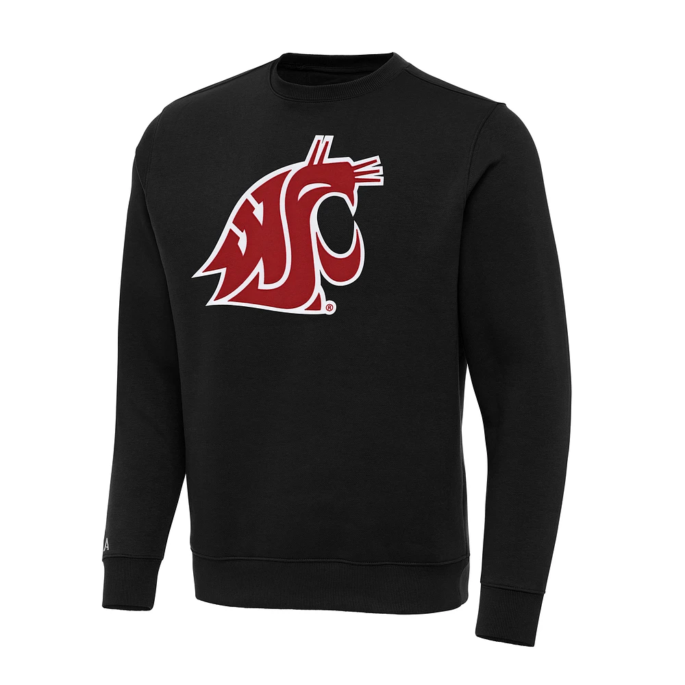 Men's Antigua Black Washington State Cougars Big & Tall Victory Crew Neck Pullover Sweatshirt