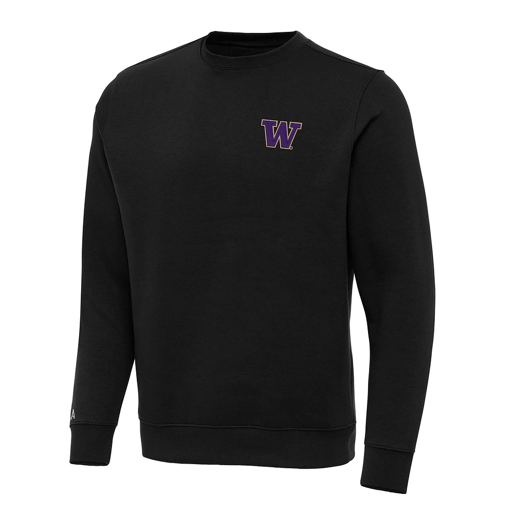 Men's Antigua Black Washington Huskies Big & Tall Victory Crew Neck Pullover Sweatshirt