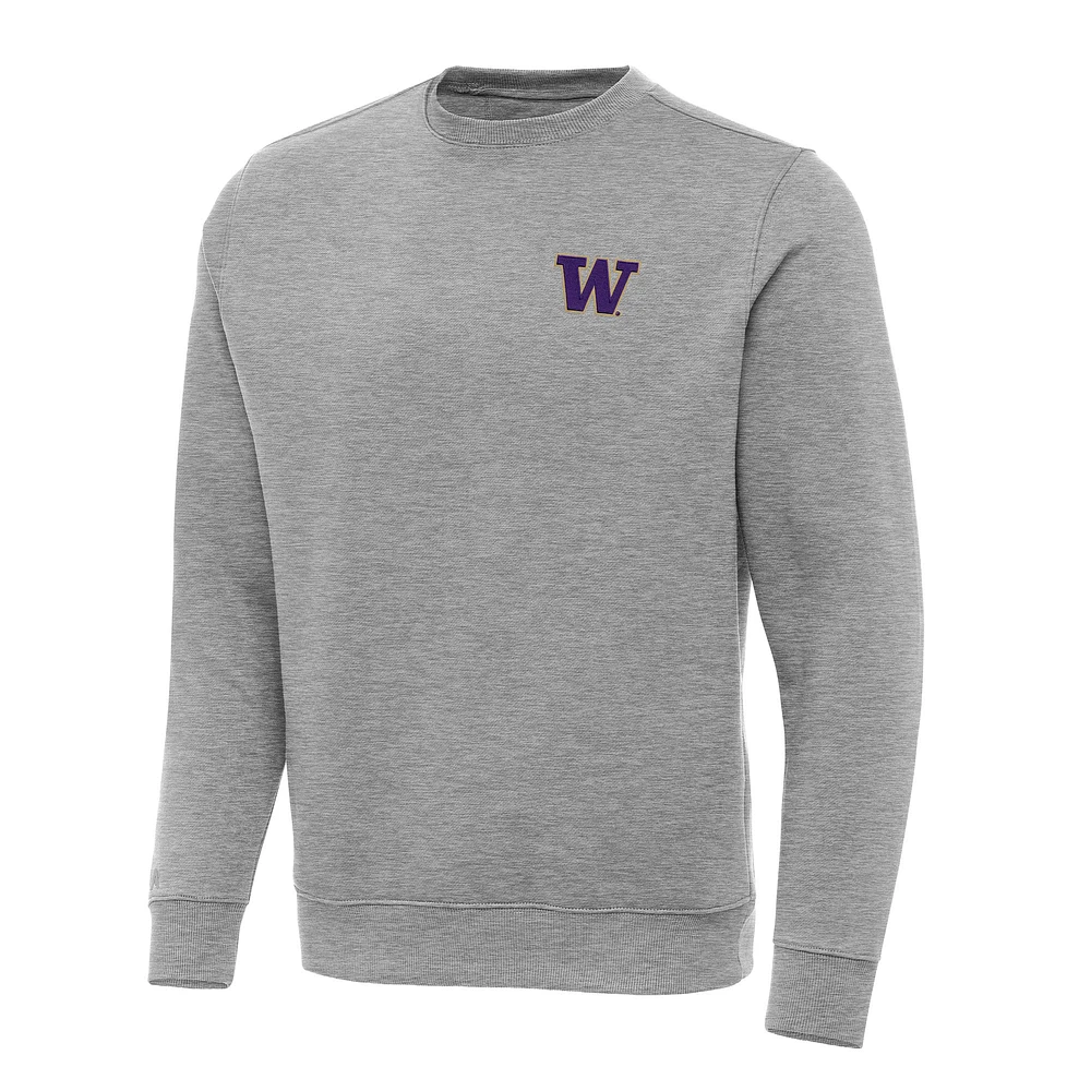 Men's Antigua Heather Gray Washington Huskies Big & Tall Victory Crew Neck Pullover Sweatshirt