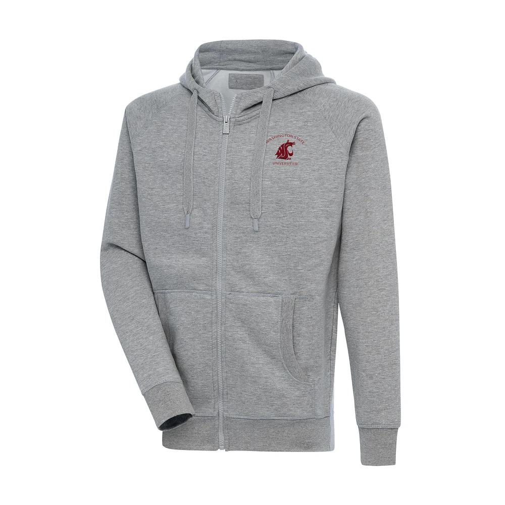 Men's Antigua Heather Gray Washington State Cougars Big & Tall Victory Full-Zip Hoodie Jacket