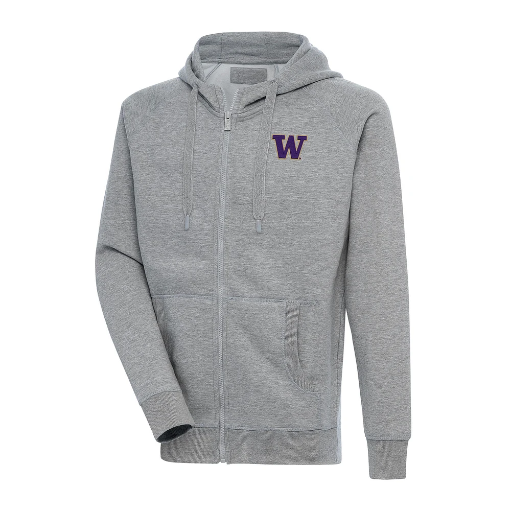 Men's Antigua Heather Gray Washington Huskies Big & Tall Victory Full-Zip Hoodie Jacket