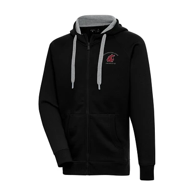 Men's Antigua Black Washington State Cougars Big & Tall Victory Full-Zip Hoodie Jacket