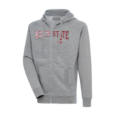 Men's Antigua Heather Gray Washington State Cougars Big & Tall Victory Raglan Full-Zip Hoodie Jacket