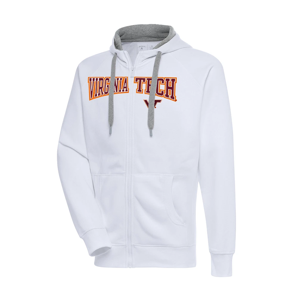 Men's Antigua White Virginia Tech Hokies Big & Tall Victory Raglan Full-Zip Hoodie Jacket