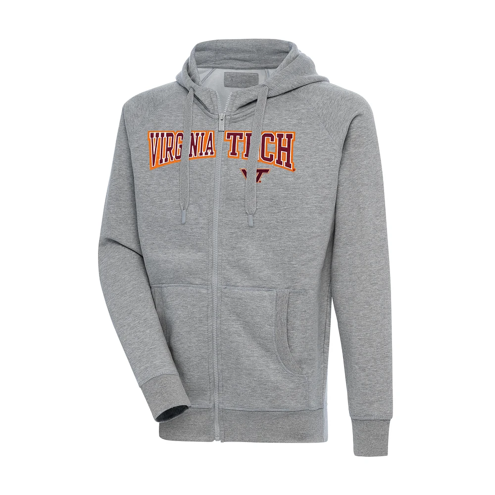 Men's Antigua Heather Gray Virginia Tech Hokies Big & Tall Victory Raglan Full-Zip Hoodie Jacket