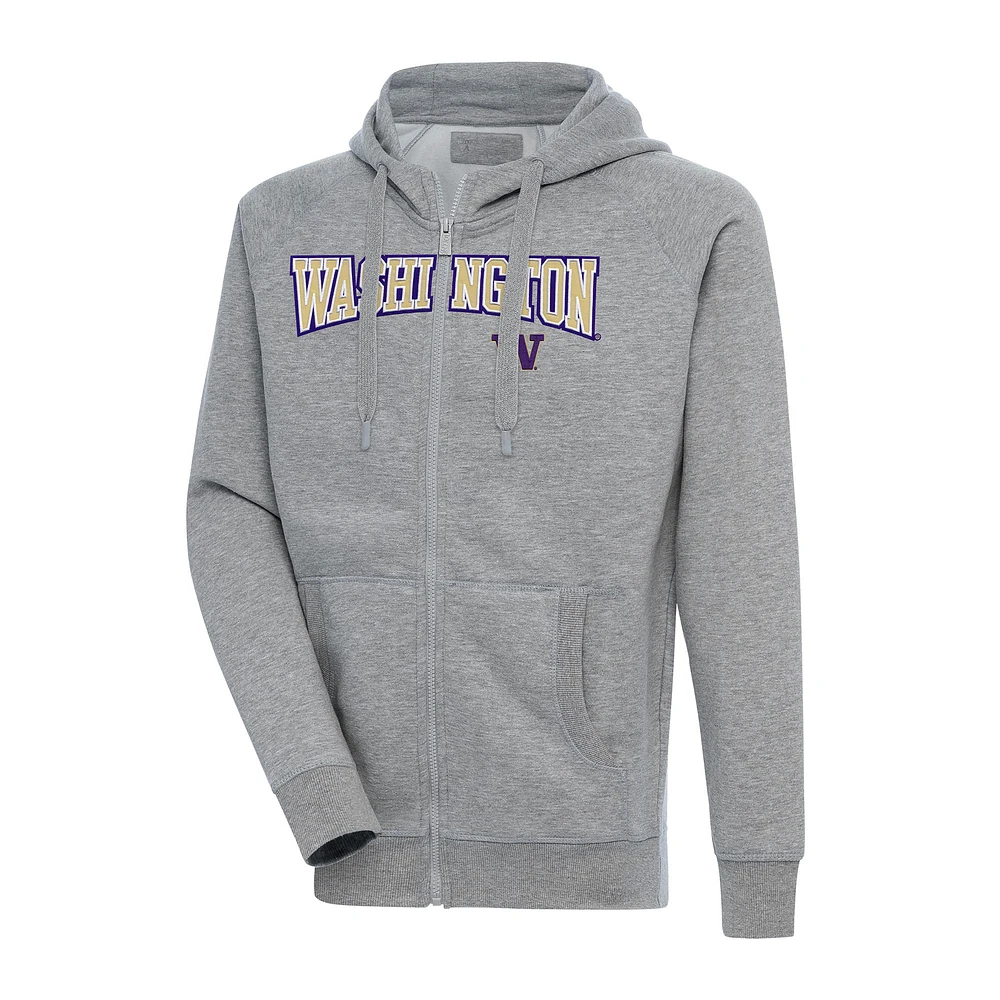 Men's Antigua Heather Gray Washington Huskies Big & Tall Victory Raglan Full-Zip Hoodie Jacket