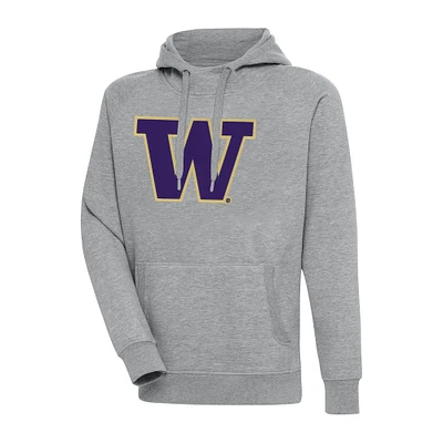 Men's Antigua Heather Gray Washington Huskies Big & Tall Victory Raglan Pullover Hoodie