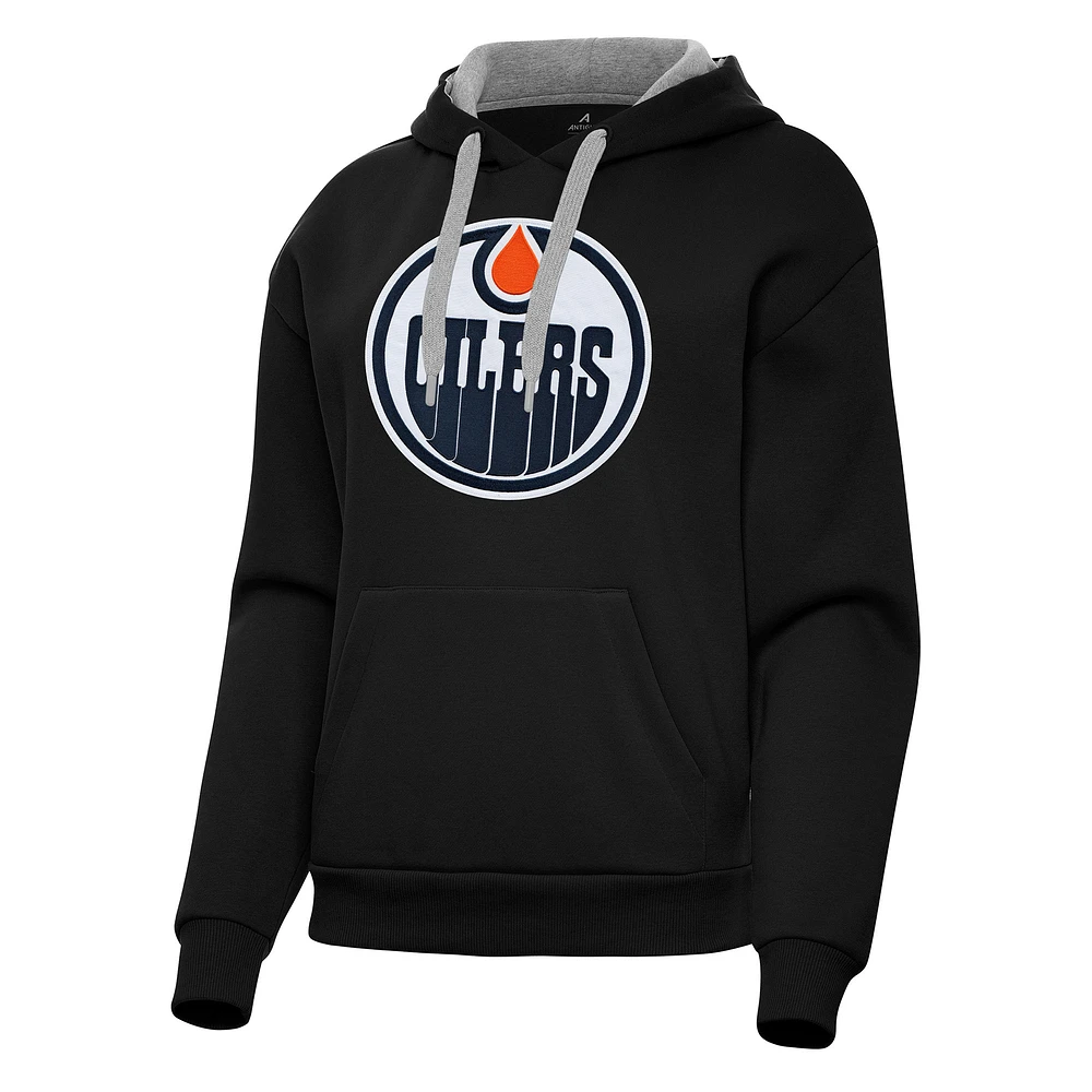 Women's Antigua Black Edmonton Oilers Victory Pullover Hoodie