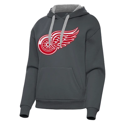 Women's Antigua Charcoal Detroit Red Wings Victory Pullover Hoodie
