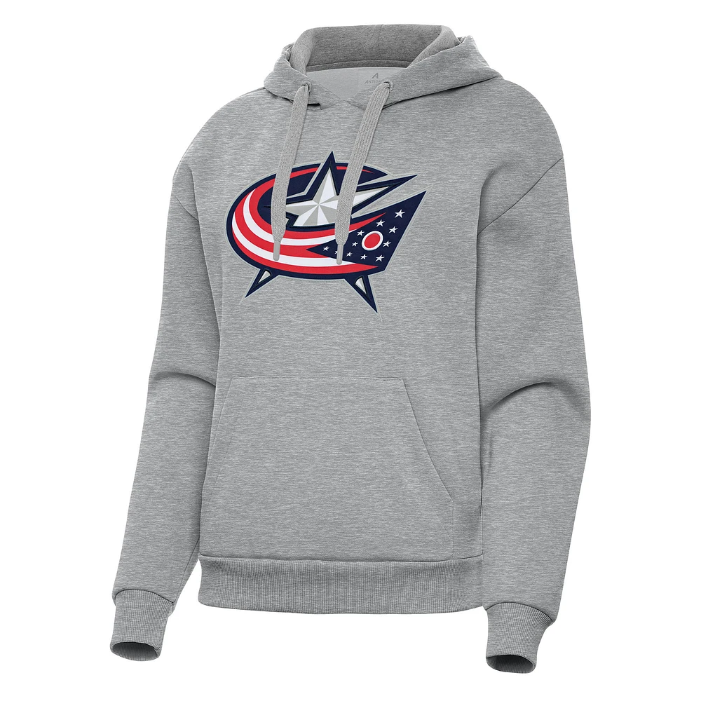 Women's Antigua Heather Gray Columbus Blue Jackets Victory Pullover Hoodie