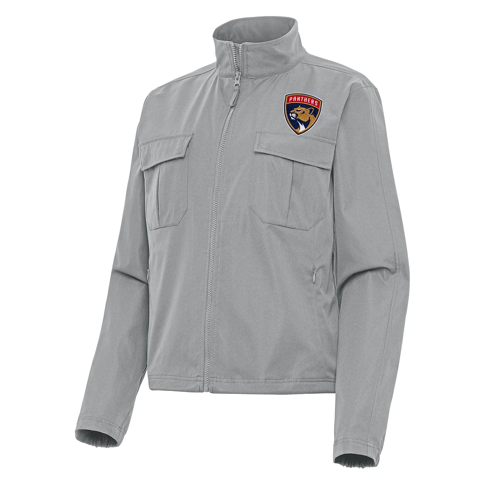 Women's Antigua Gray Florida Panthers Even Par Full-Zip Jacket