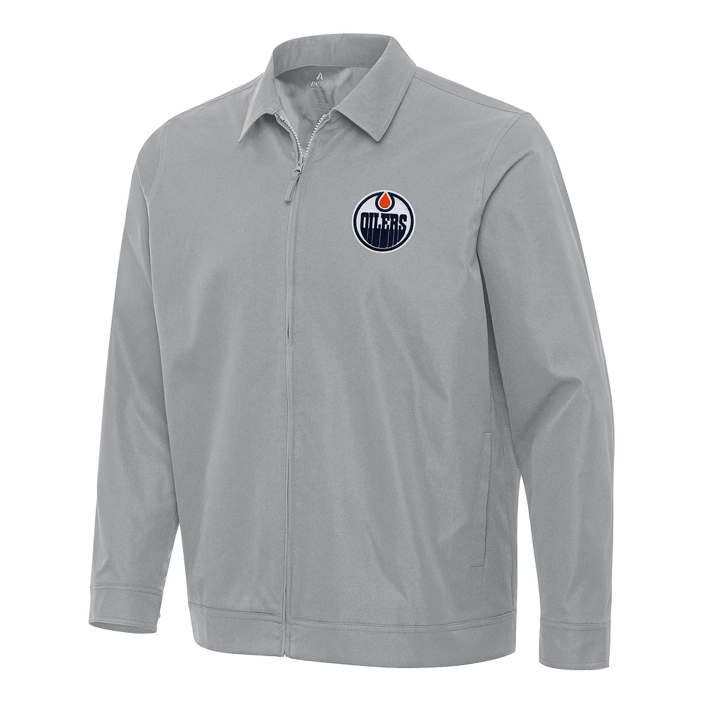 Men's Antigua Gray Edmonton Oilers Pivot Full-Zip Jacket