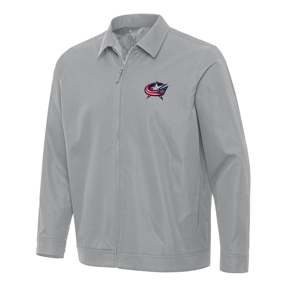 Men's Antigua Gray Columbus Blue Jackets Pivot Full-Zip Jacket