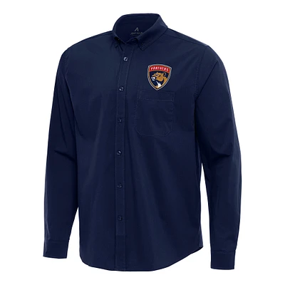 Men's Antigua Navy Florida Panthers Flight Woven Tri-Blend Long Sleeve Button-Down Shirt