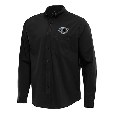 Men's Antigua Black Los Angeles Kings Flight Woven Tri-Blend Long Sleeve Button-Down Shirt