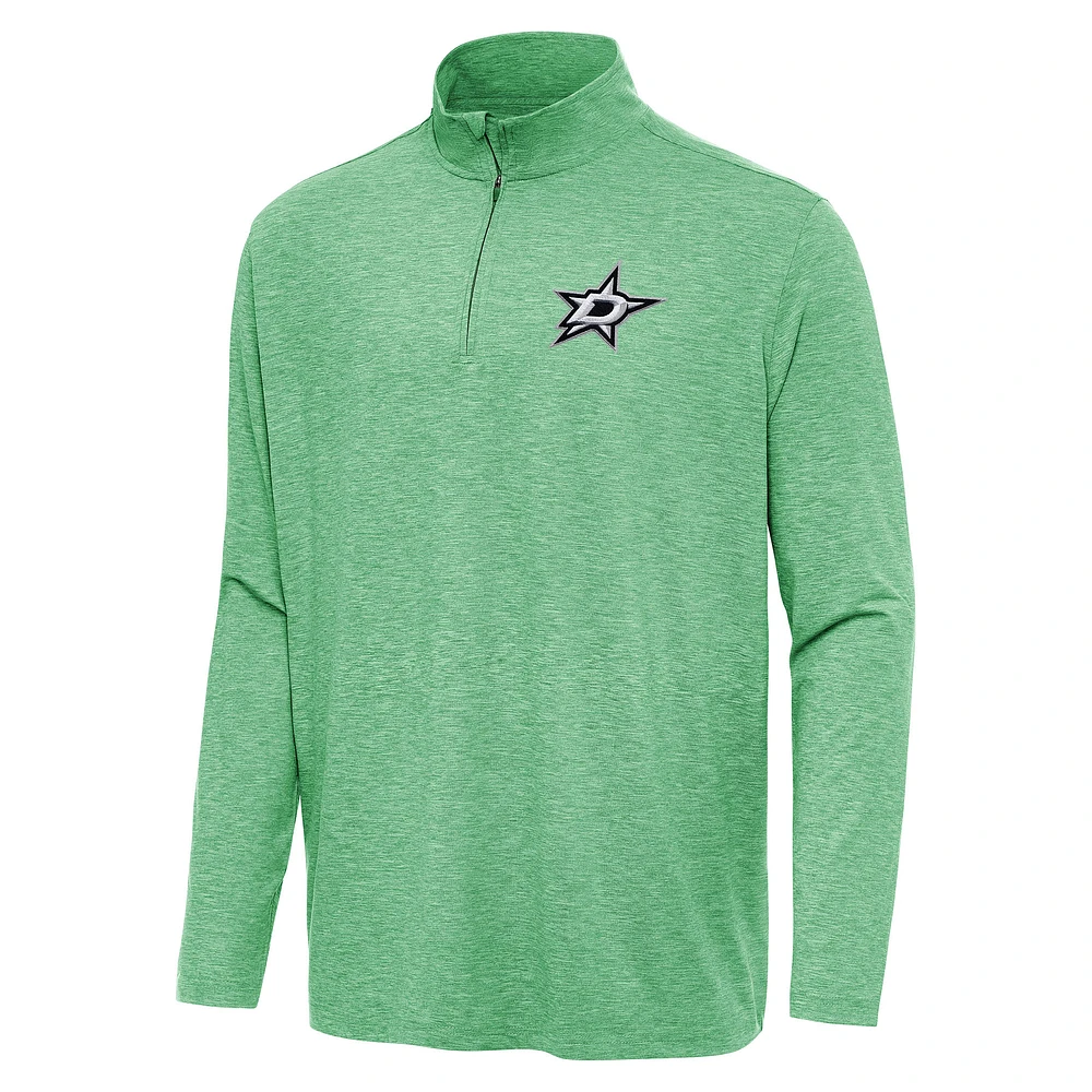 Men's Antigua Heather Kelly Green Dallas Stars Hunk Quarter-Zip Top