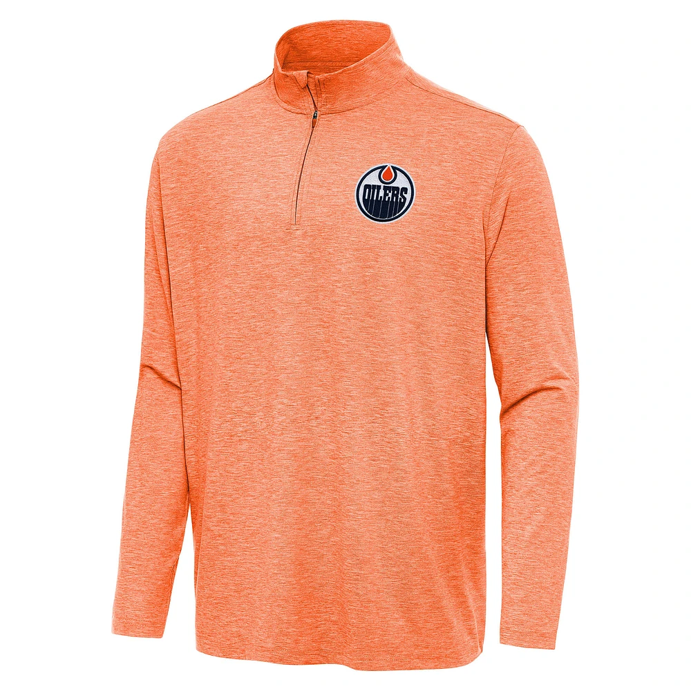 Men's Antigua Heather Orange Edmonton Oilers Hunk Quarter-Zip Top