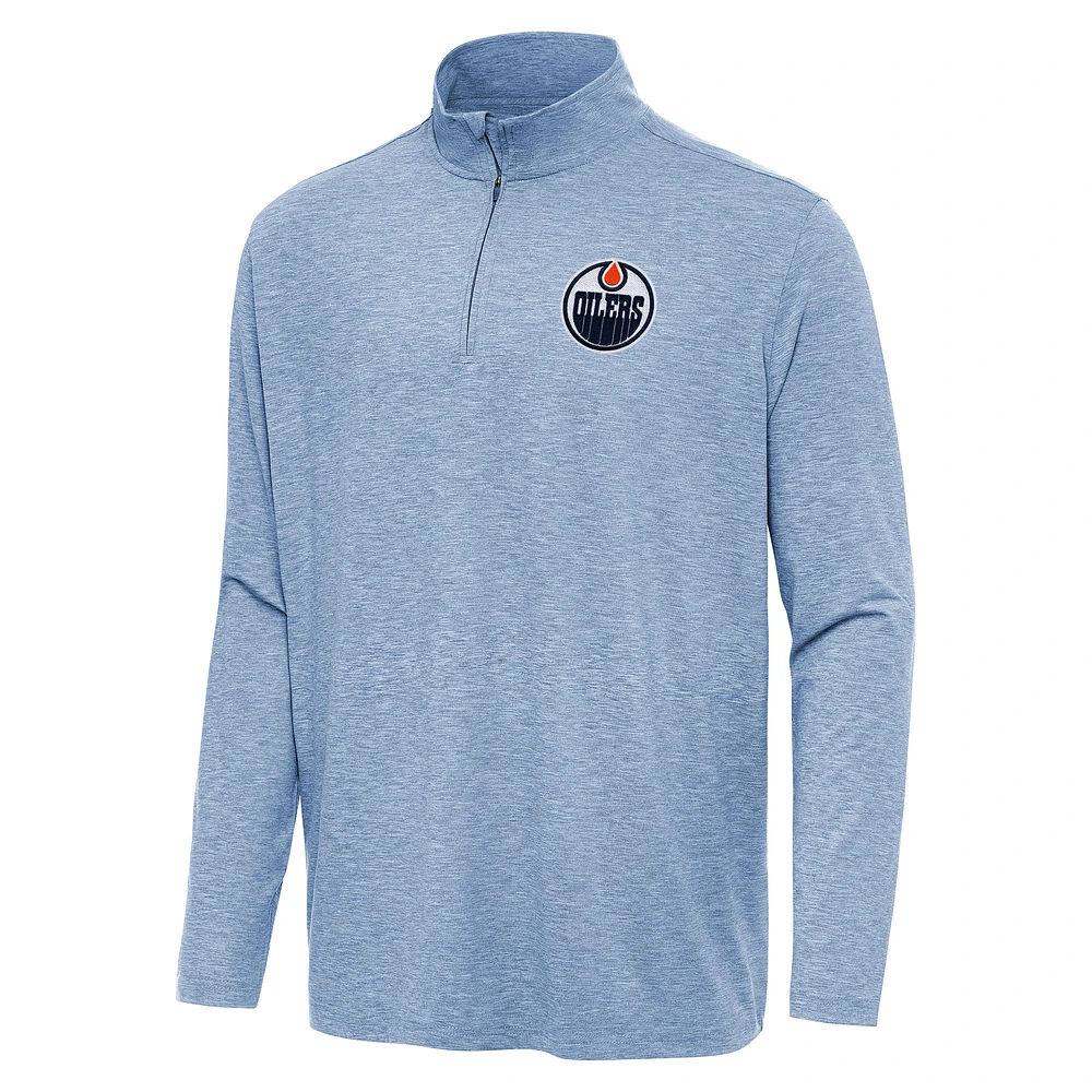Men's Antigua Heather Aqua Edmonton Oilers Hunk Quarter-Zip Top
