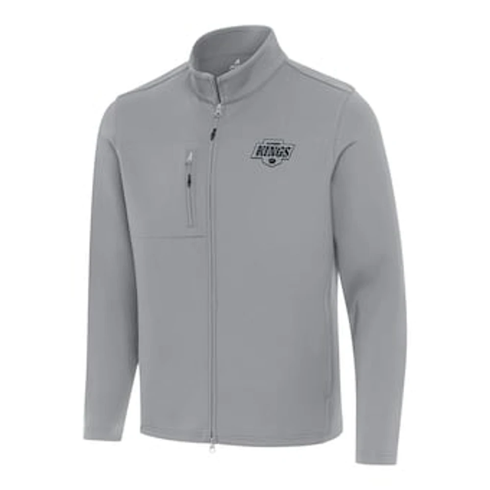 Men's Antigua Gray Los Angeles Kings Objection Double-Peached Full-Zip Jacket