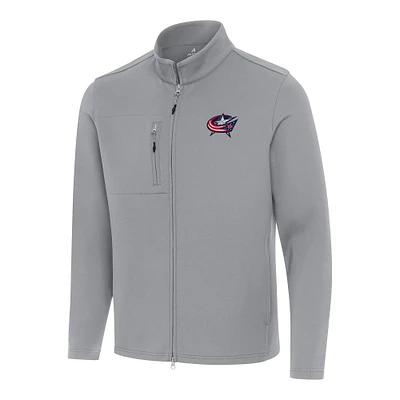 Men's Antigua Gray Columbus Blue Jackets Objection Double-Peached Full-Zip Jacket