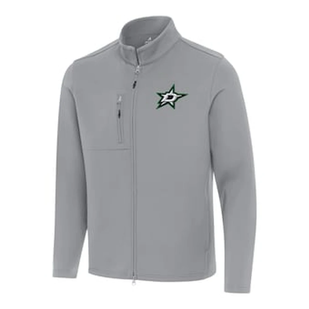 Men's Antigua Gray Dallas Stars Objection Double-Peached Full-Zip Jacket
