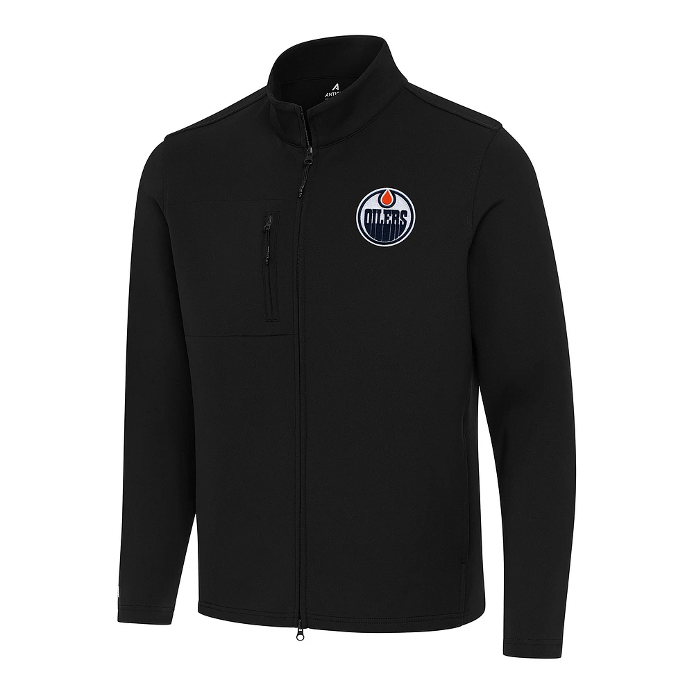 Men's Antigua Black Edmonton Oilers Objection Double-Peached Full-Zip Jacket
