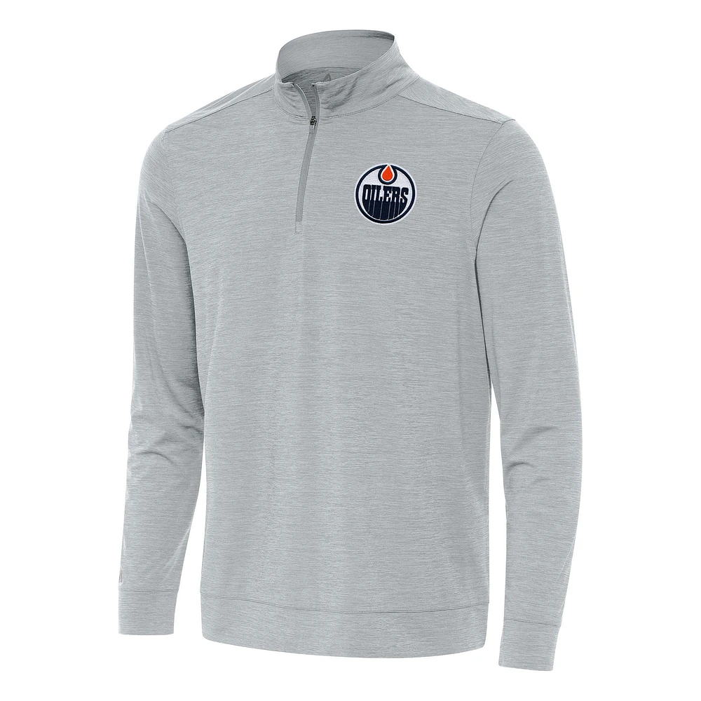 Men's Antigua Heather Gray Edmonton Oilers Bright Quarter-Zip Top