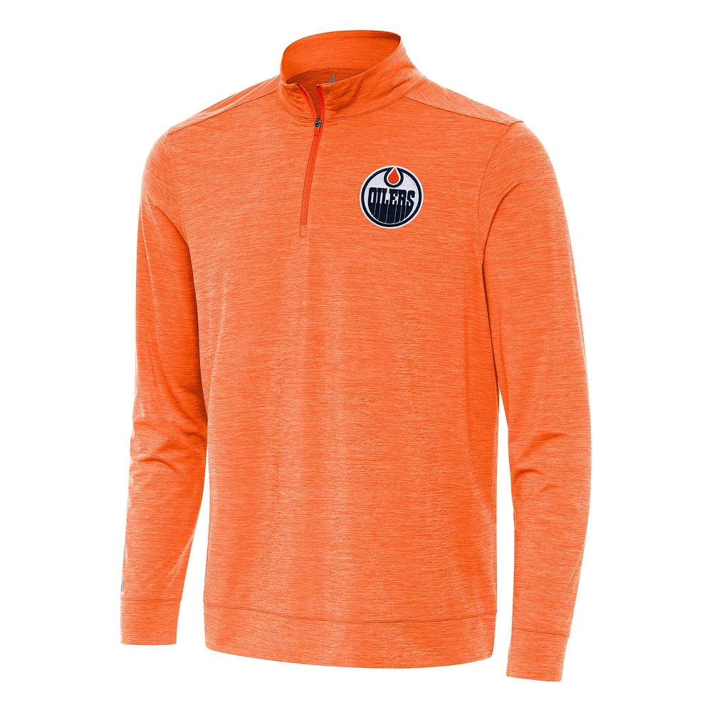 Men's Antigua Heather Orange Edmonton Oilers Bright Quarter-Zip Top