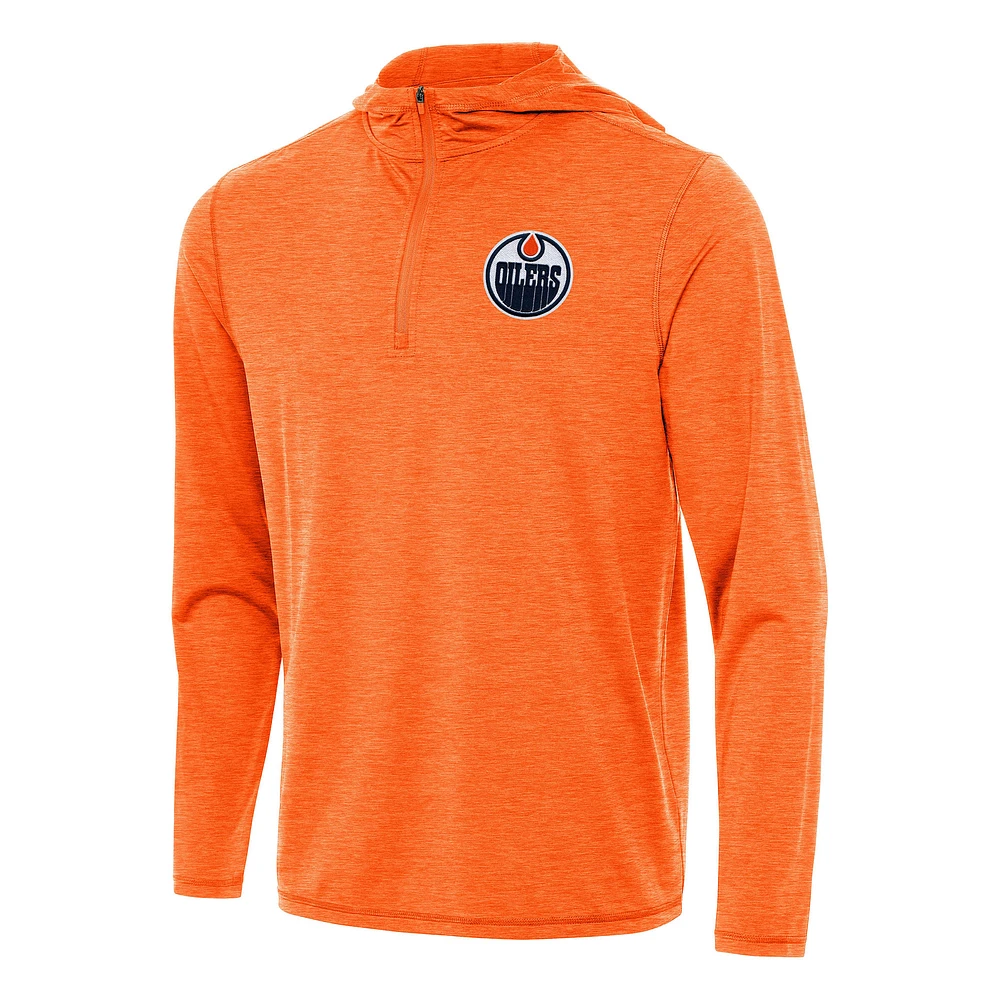 Men's Antigua Heather Orange Edmonton Oilers Tidy Quarter-Zip Hoodie
