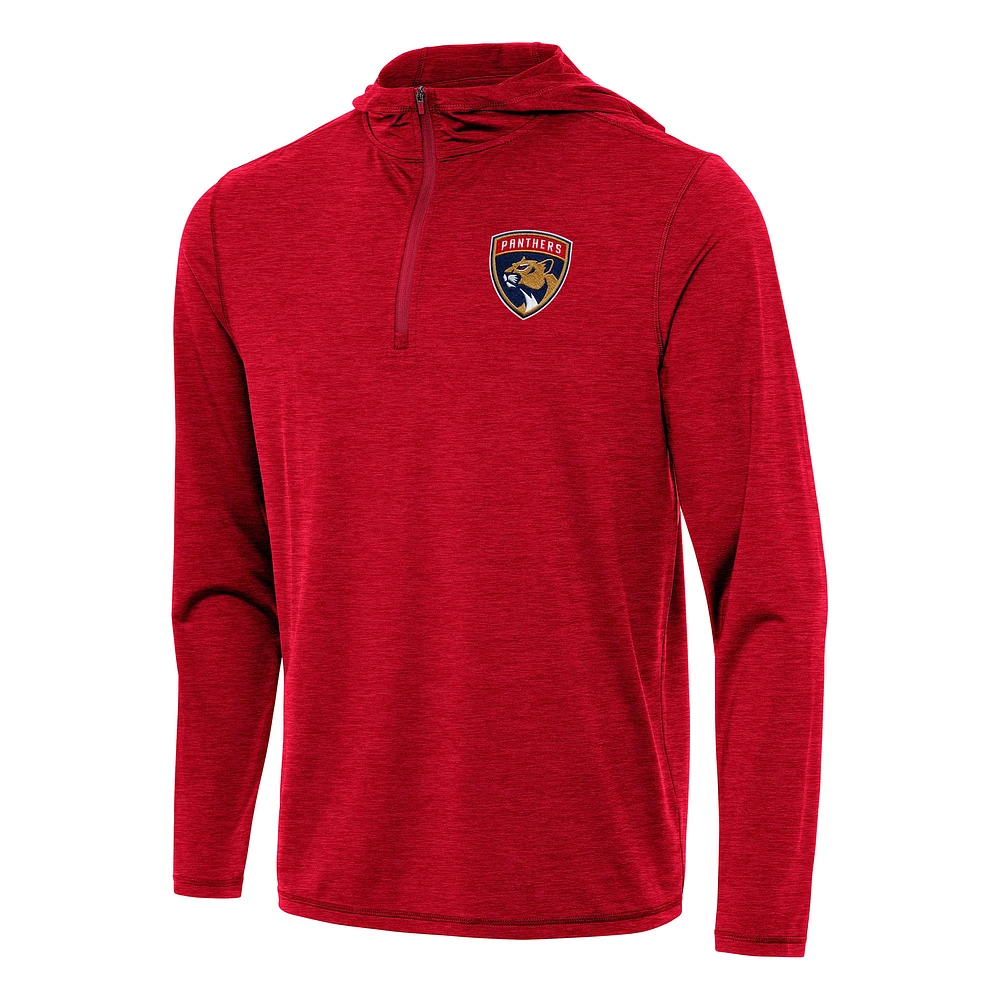 Men's Antigua Heather Red Florida Panthers Tidy Quarter-Zip Hoodie