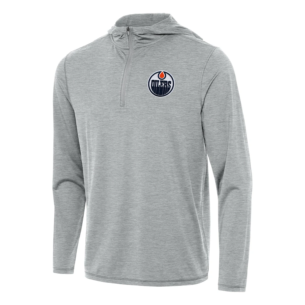 Men's Antigua Heather Edmonton Oilers Tidy Quarter-Zip Hoodie