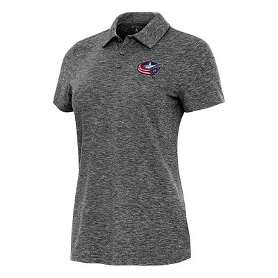Women's Antigua Heather Black Columbus Blue Jackets Matter Polo