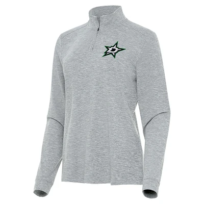Women's Antigua Heather Gray Dallas Stars Mentor Quarter-Zip Mock Long Sleeve Top