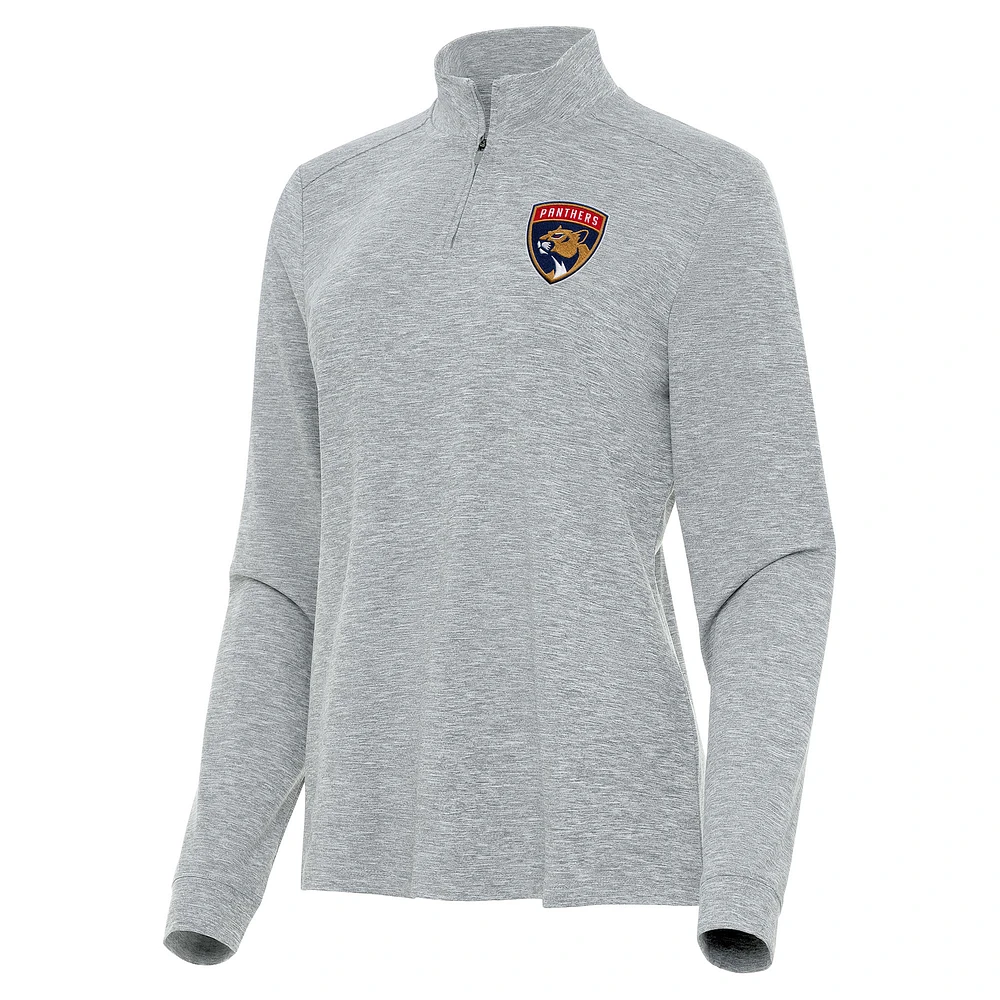 Women's Antigua Heather Gray Florida Panthers Mentor Quarter-Zip Mock Long Sleeve Top