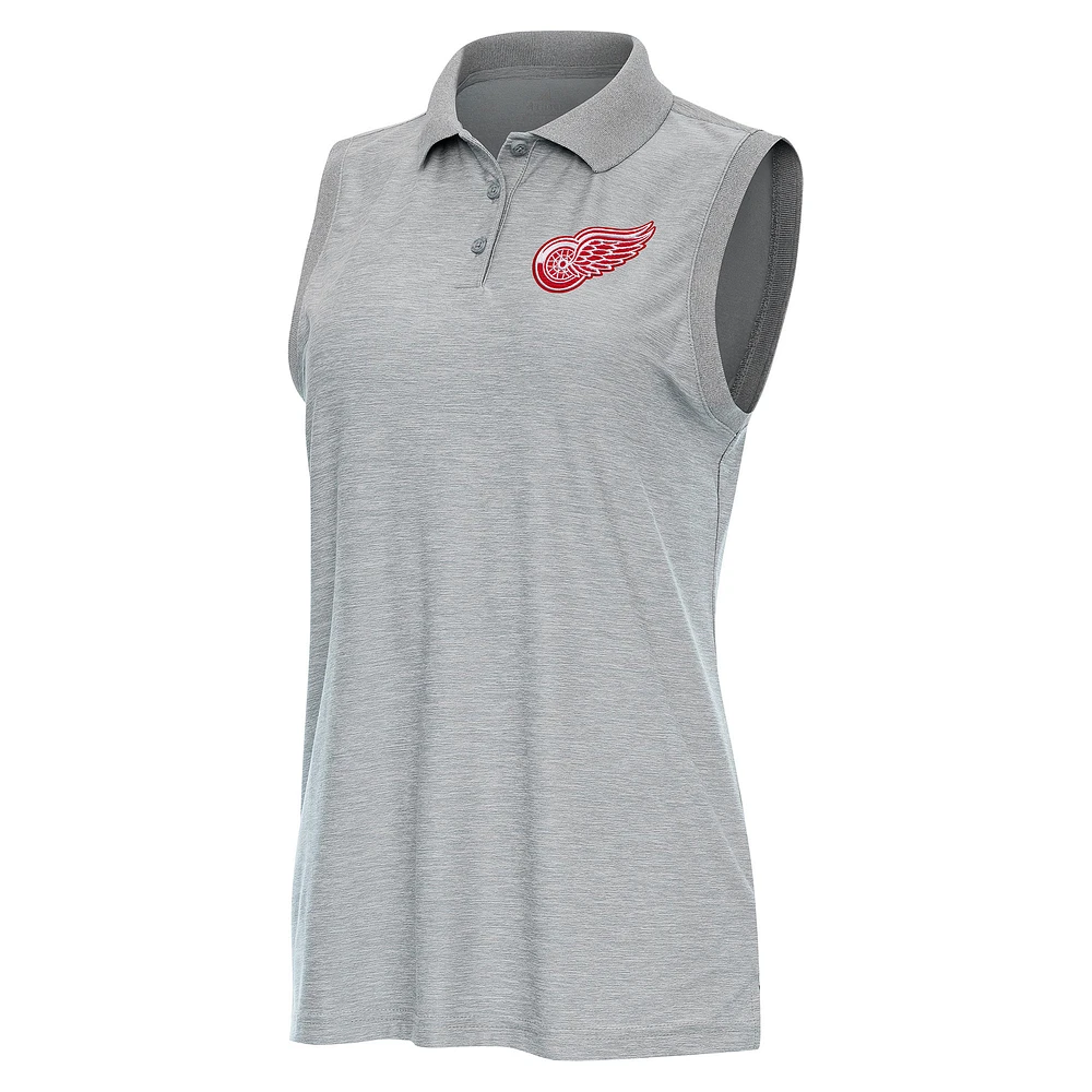 Women's Antigua Heather Gray Detroit Red Wings Recap Sleeveless Polo