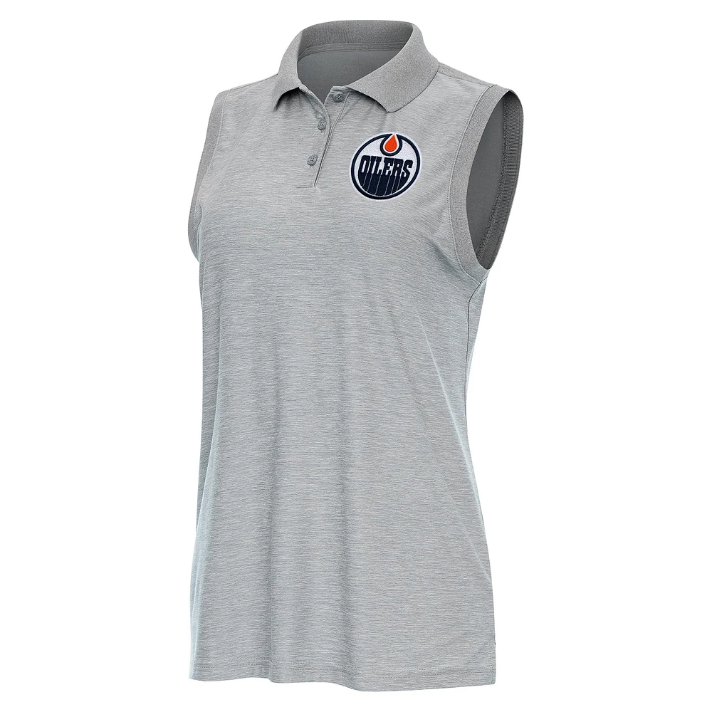 Women's Antigua Heather Gray Edmonton Oilers Recap Sleeveless Polo