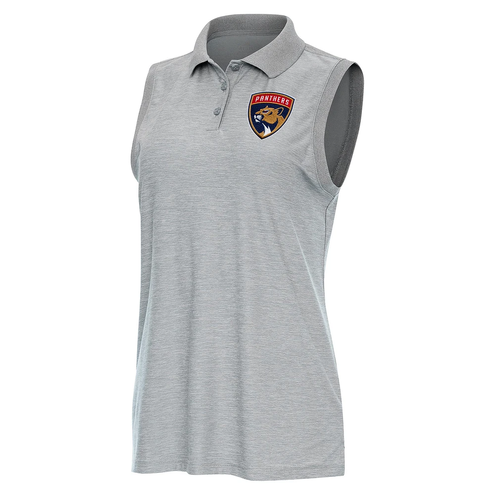 Women's Antigua Heather Gray Florida Panthers Recap Sleeveless Polo