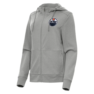 Women's Antigua Heather Gray Edmonton Oilers Seeker Full-Zip Hoodie
