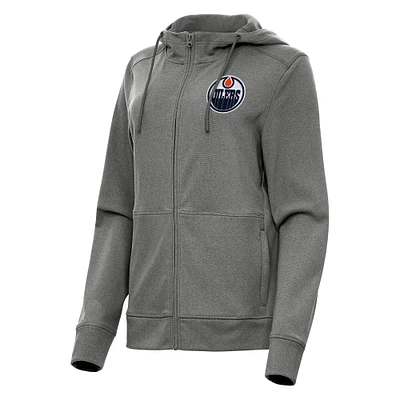 Women's Antigua Heather Black Edmonton Oilers Seeker Full-Zip Hoodie