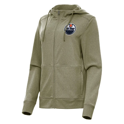 Women's Antigua Olive Edmonton Oilers Seeker Full-Zip Hoodie