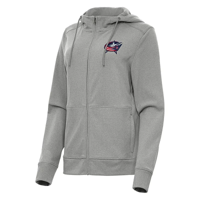 Women's Antigua Heather Gray Columbus Blue Jackets Seeker Full-Zip Hoodie