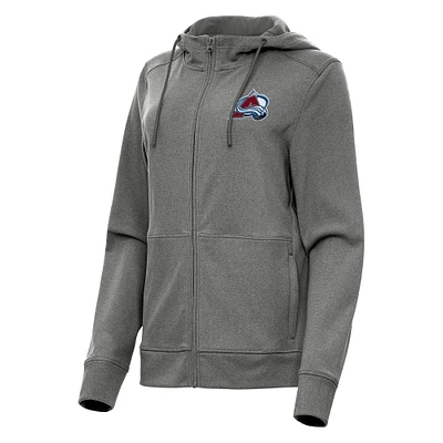 Women's Antigua Heather Black Colorado Avalanche Seeker Full-Zip Hoodie