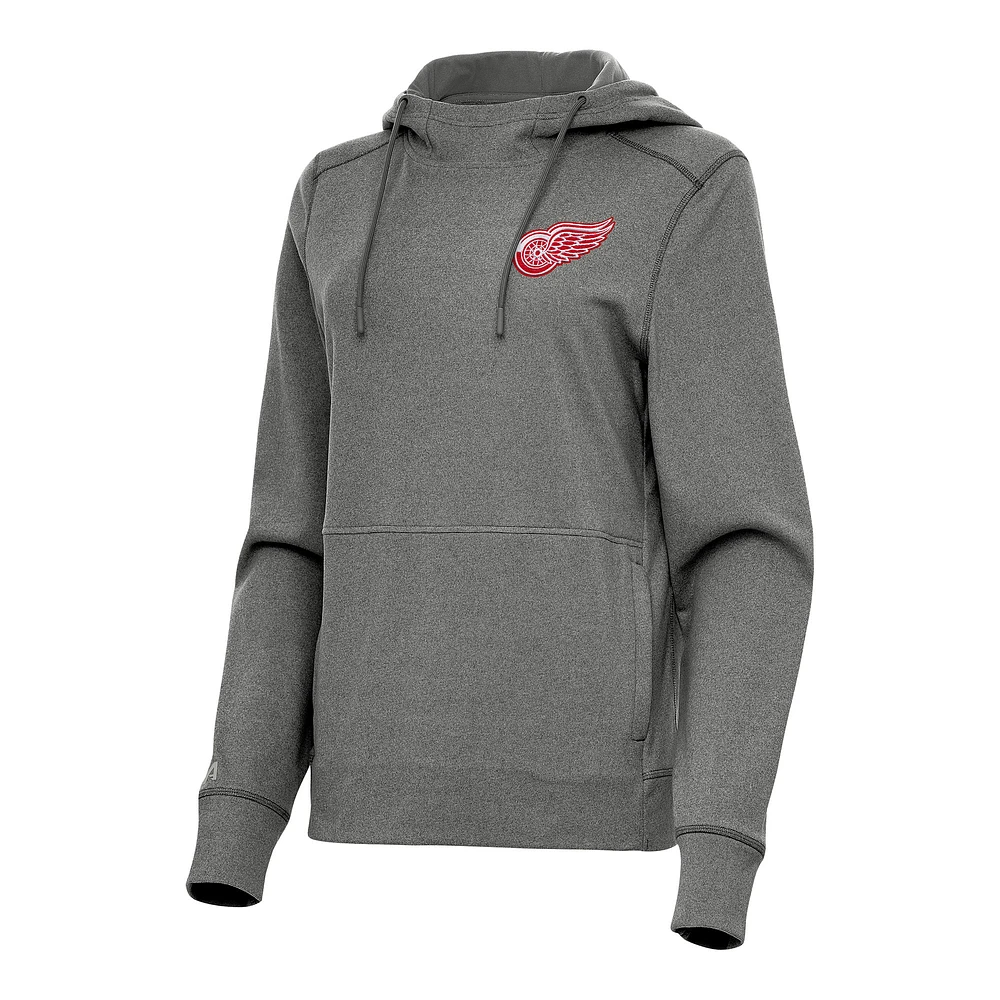 Women's Antigua Heather Black Detroit Red Wings Justice Pullover Hoodie