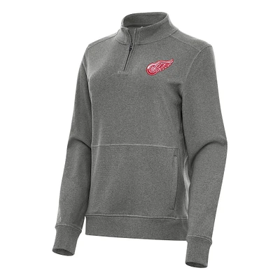 Women's Antigua Heather Black Detroit Red Wings Crush Quarter-Zip Fleece Sweatshirt