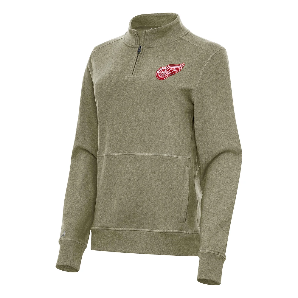 Women's Antigua Olive Detroit Red Wings Crush Quarter-Zip Fleece Sweatshirt